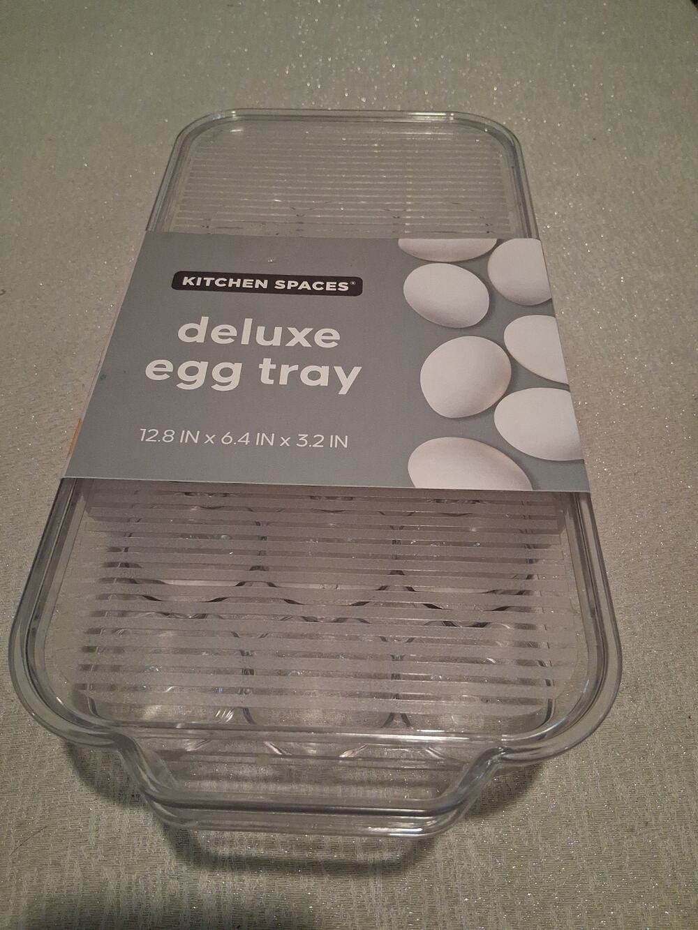 Kitchen Spaces Deluxe Egg Tray Clear Acrylic Stackable Fridge Bin Holds 18 Eggs